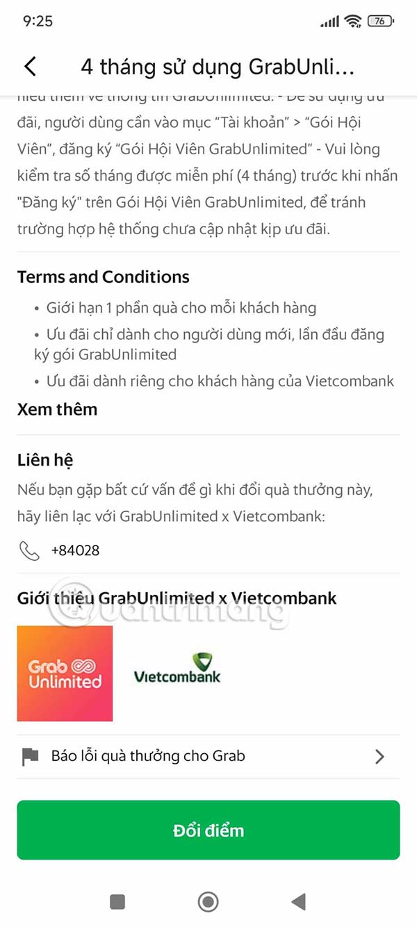 Thông tin đăng ký Grab Unlimited