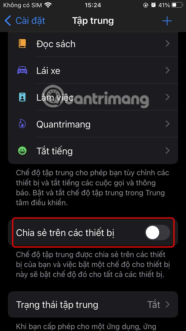Tắt chia sẻ chế độ tập trung