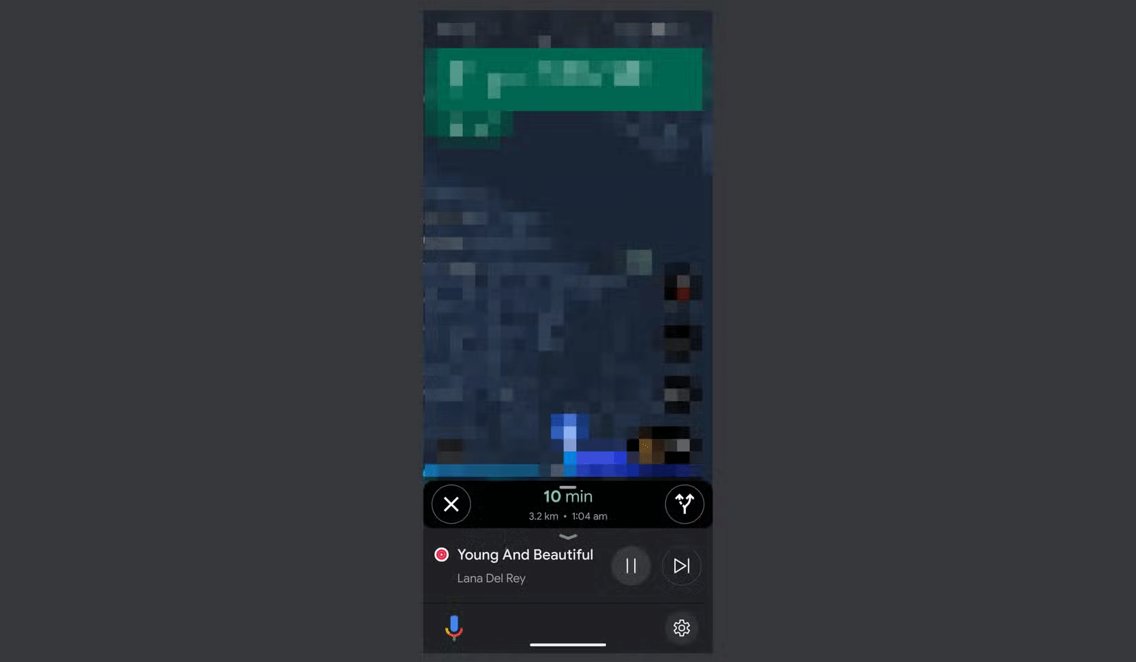 Google Maps mở trên Android với trình phát nhạc YouTube Music ở phía dưới