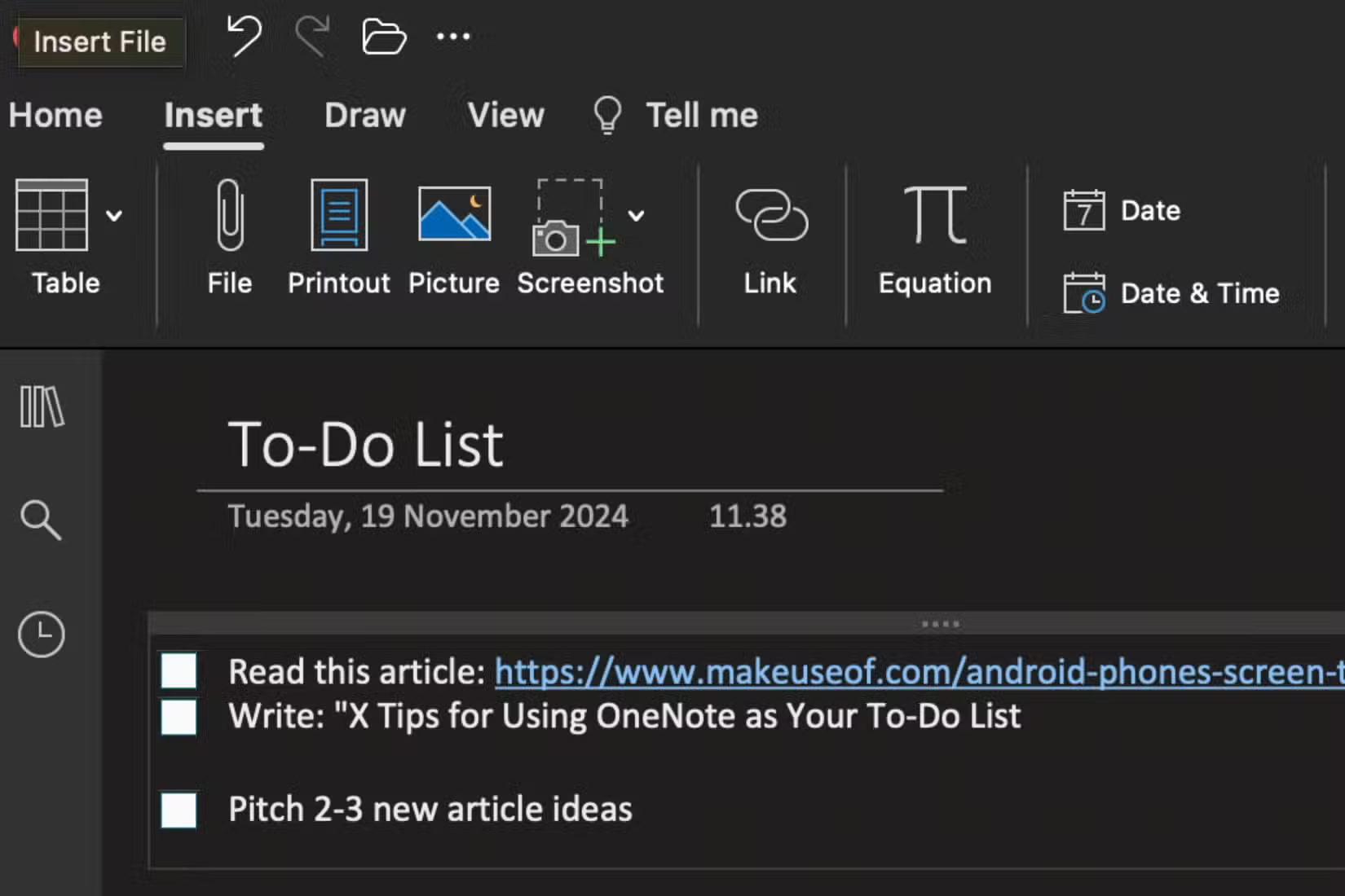 Chèn file vào OneNote