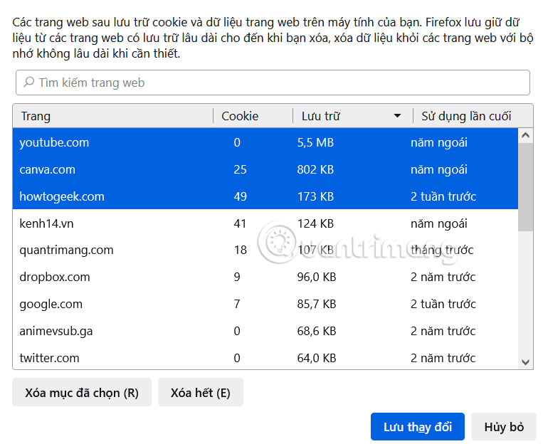 Xóa các trang web khỏi lịch sử Firefox