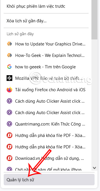 Quản lý lịch sử truy cập Firefox