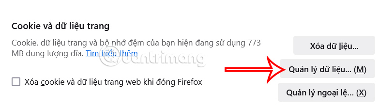 Quản lý dữ liệu Firefox