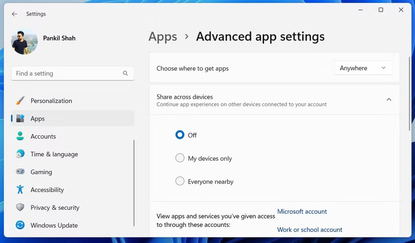 Advanced app settings trên Windows 11