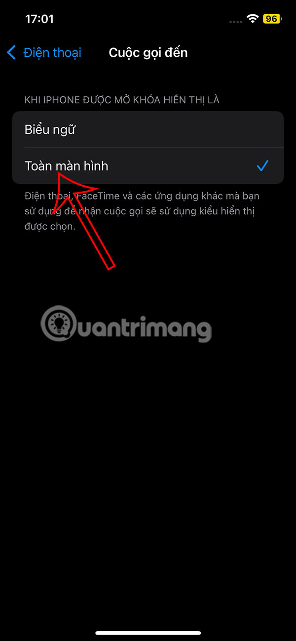 Cuộc gọi đến toàn màn hình iPhone