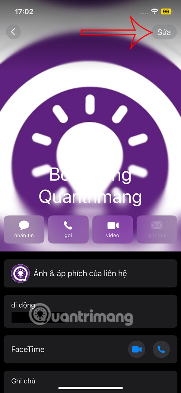 Chỉnh sửa liên hệ iPhone
