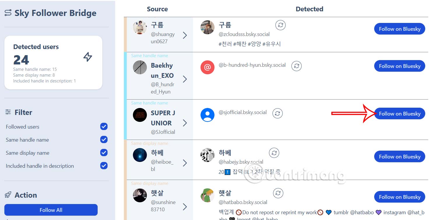 Chuyển người theo dõi X sang Bluesky 