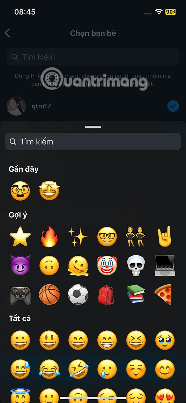 Chọn biểu tượng cảm xúc cho phím tắt