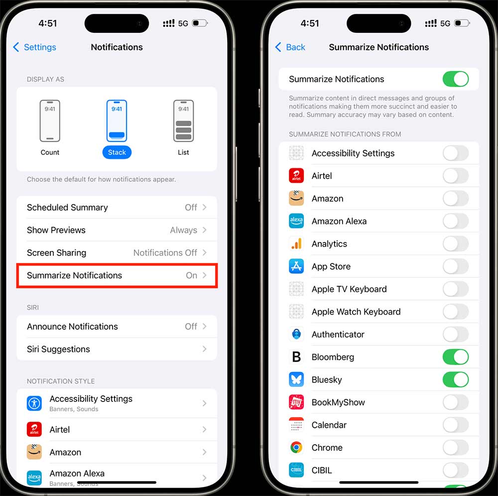 Tắt tóm tắt thông báo Apple Intelligence iPhone