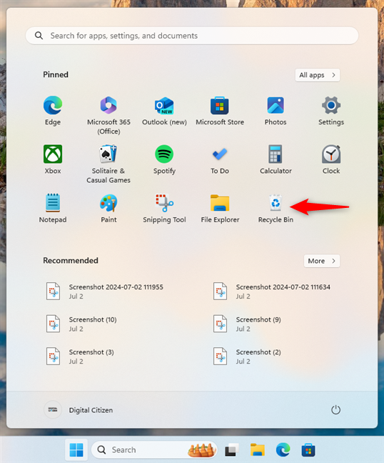 Thêm Recycle Bin vào menu Start của Windows 11