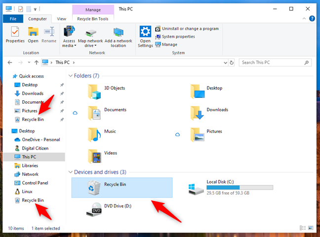 Nơi bạn có thể thêm Recycle Bin vào File Explorer