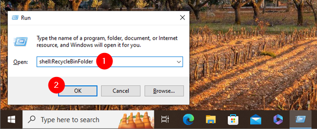 Sử dụng cửa sổ Run để truy cập Recycle Bin trong Windows
