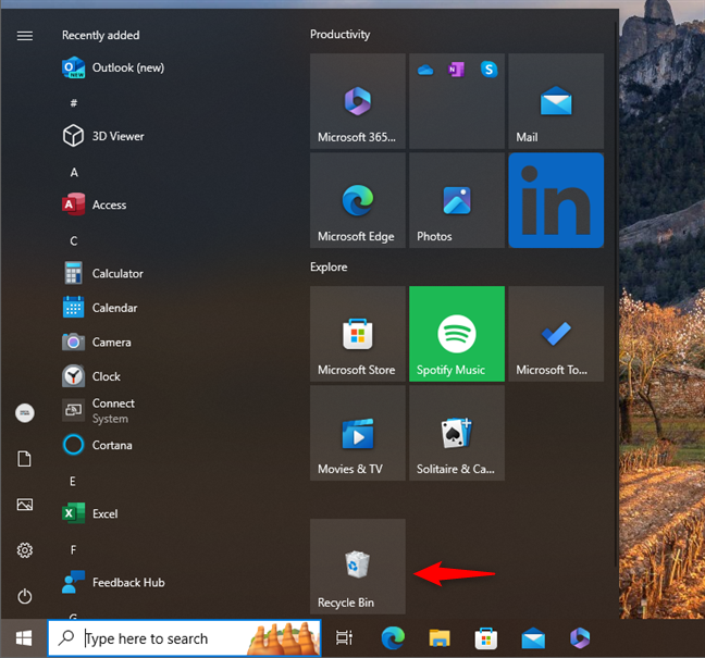 Thêm Recycle Bin vào menu Start của Windows 10