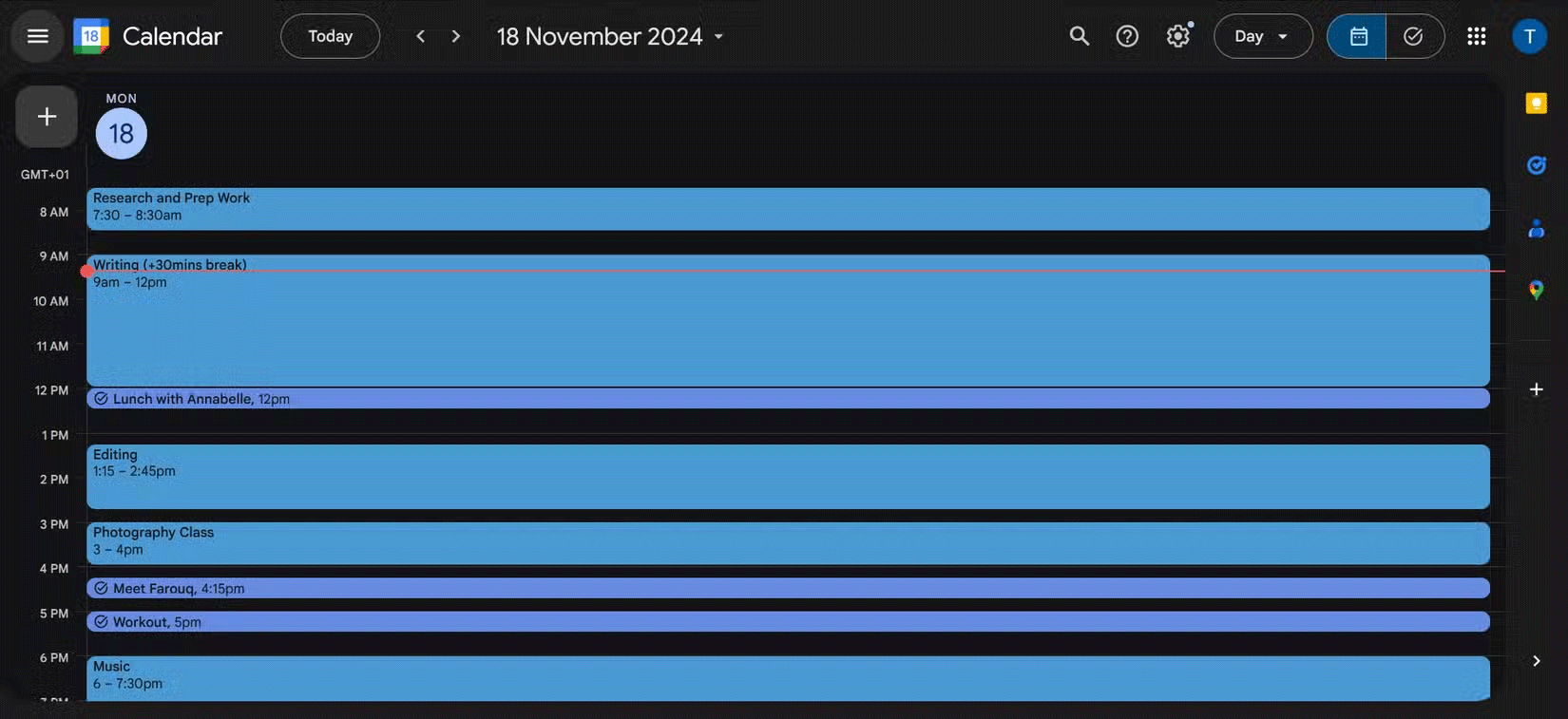 Các khối nhiệm vụ hàng ngày trong Google Calendar