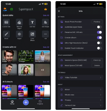 Màn hình chính của Superimpose X