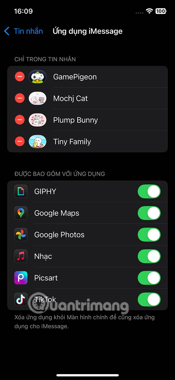 Chỉnh ứng dụng iMessage