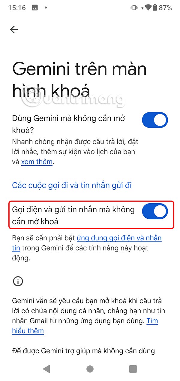 Kích hoạt thực hiện cuộc gọi qua Gemini