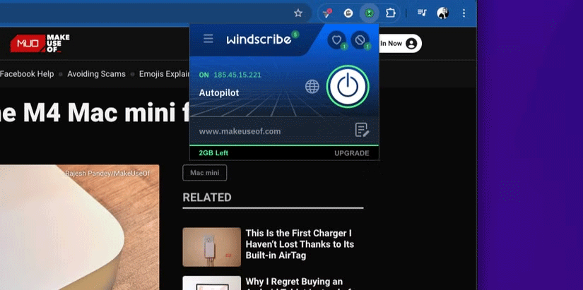 Sử dụng Windscribe VPN trong trình duyệt Chrome