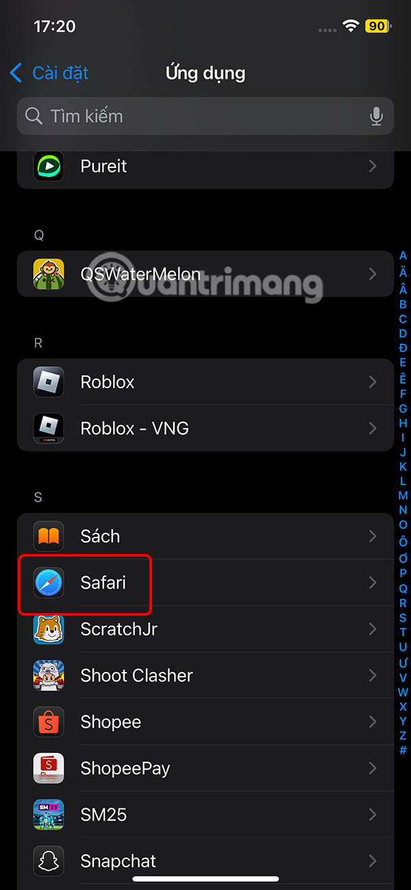 Chỉnh Safari