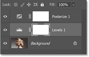 The Levels adjustment layer appears between the other two layers.