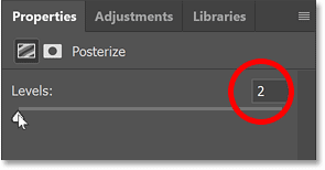 Reduce the number of levels to 2 in the Posterize properties in Photoshop