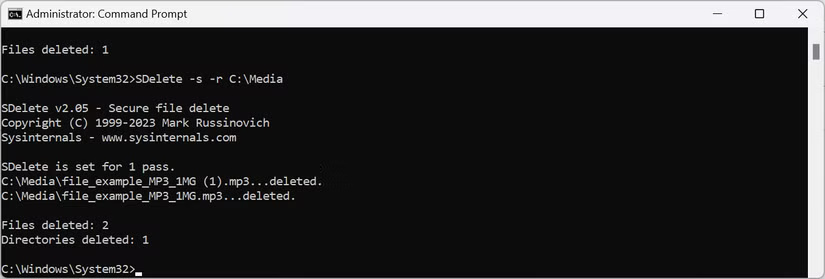 SDelete command in Command Prompt