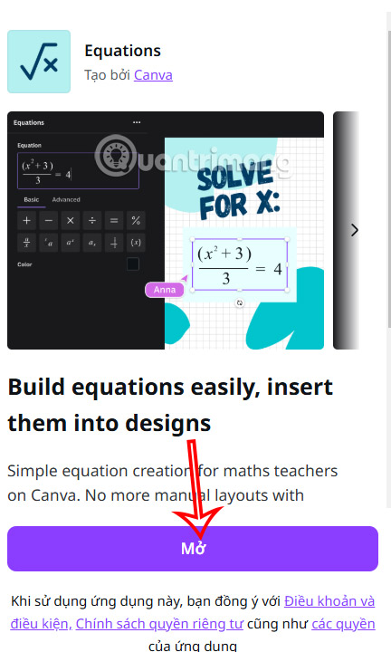 Open the math symbols input panel on Canva 