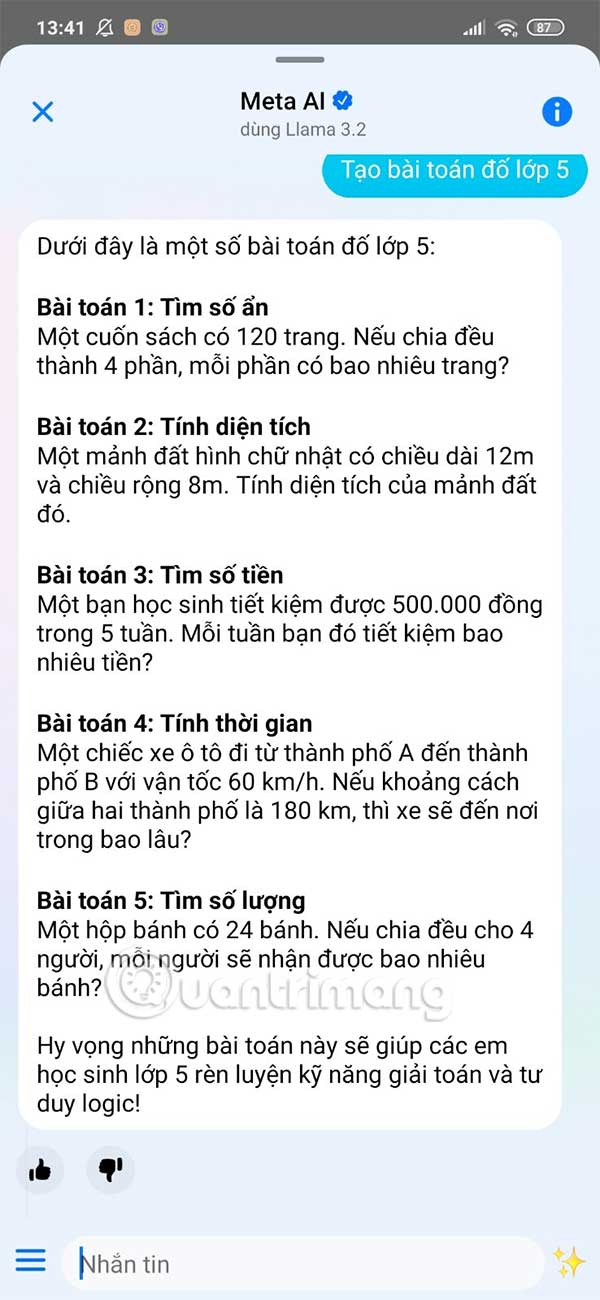 Nội dung phản hồi Meta AI