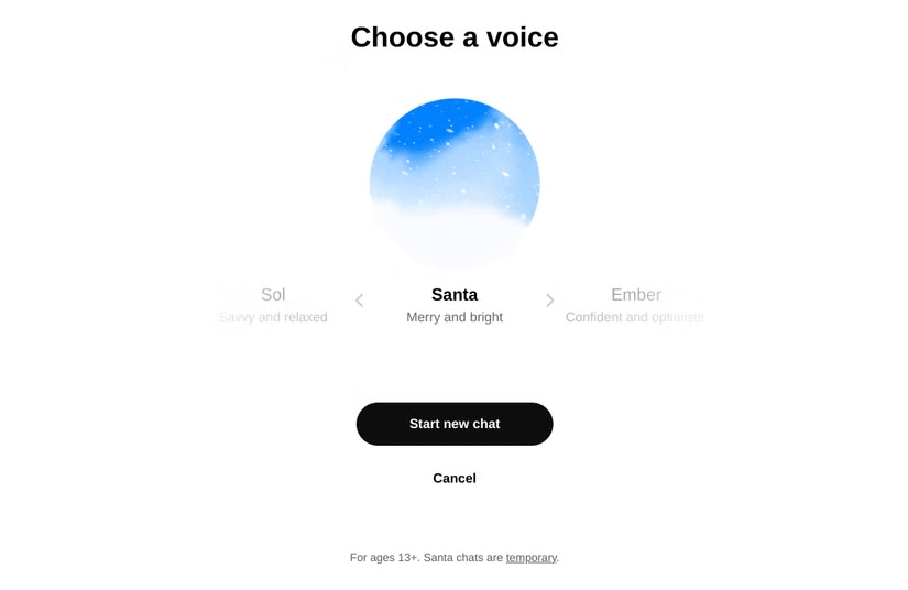 Santa là một tùy chọn trong Advanced Voice Mode của ChatGPT