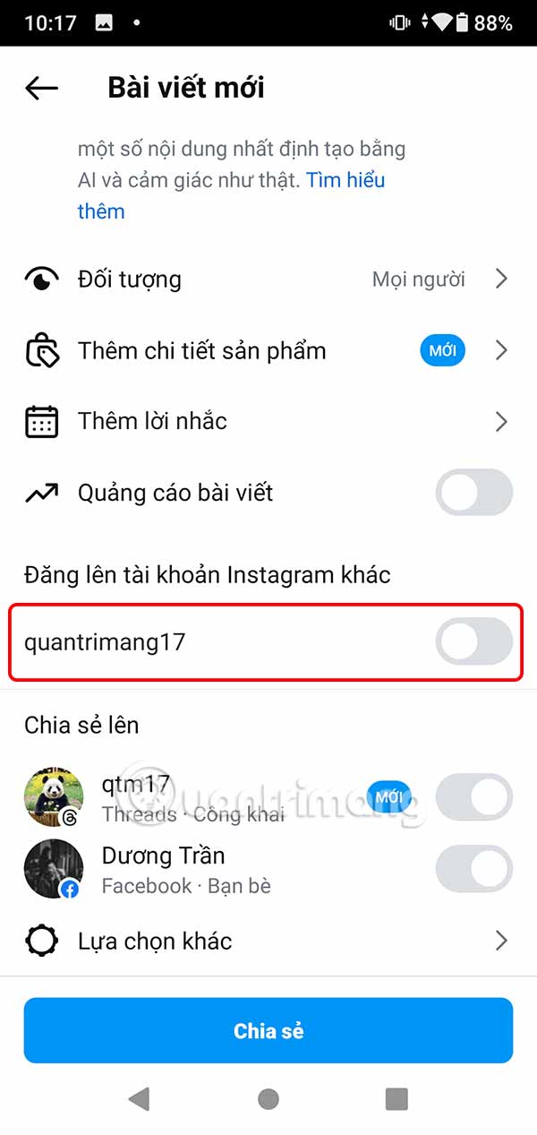 Turn off posting to multiple Instagram accounts