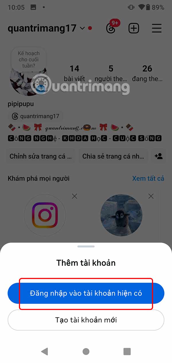 Đăng nhập tài khoản hiện có