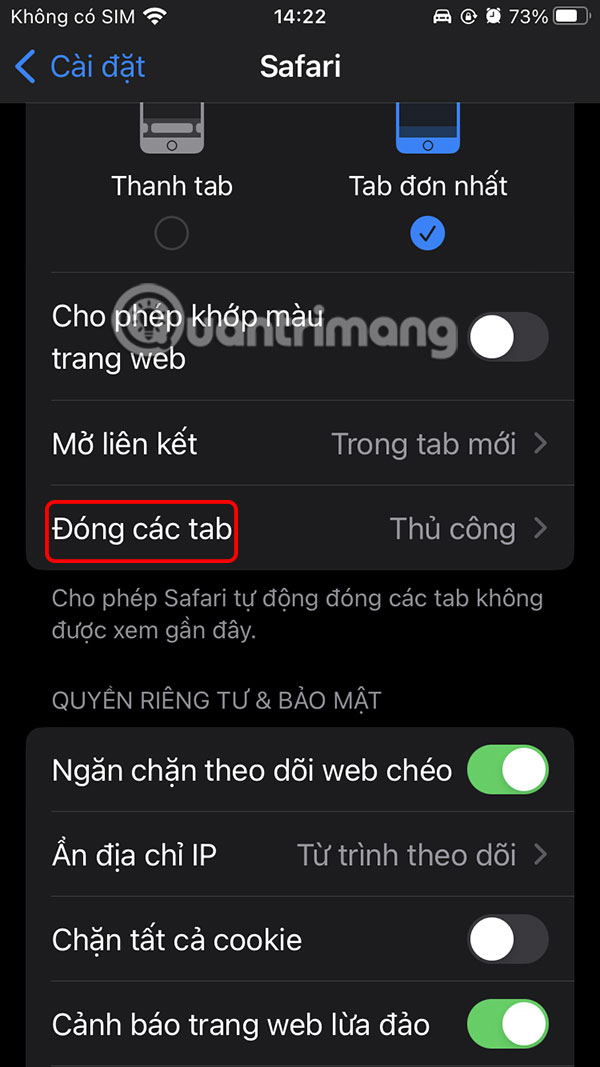 Đóng các tab Safari