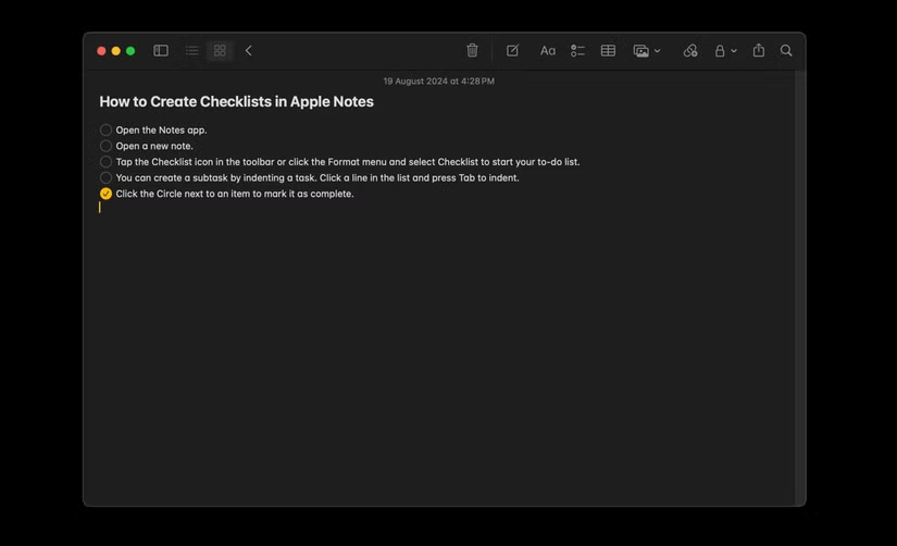 The Notes application introduces the checklist feature