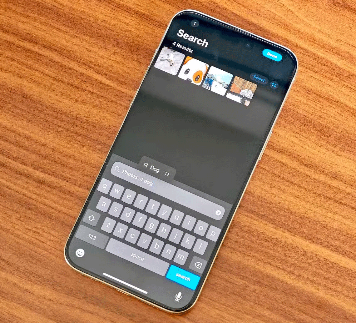 Bản demo tìm kiếm ngôn ngữ tự nhiên trong iOS 18.1 trên iPhone 15 Pro Max
