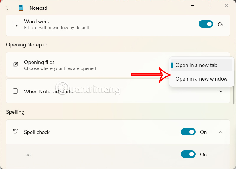 Change file opening style on Notepad