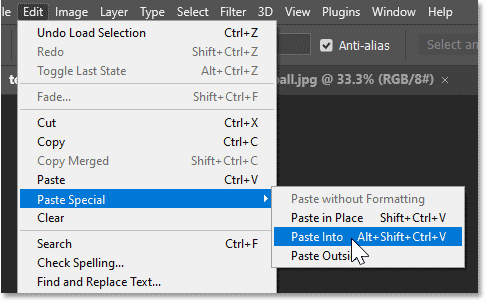 Vào Edit > Paste Special > Paste Into.