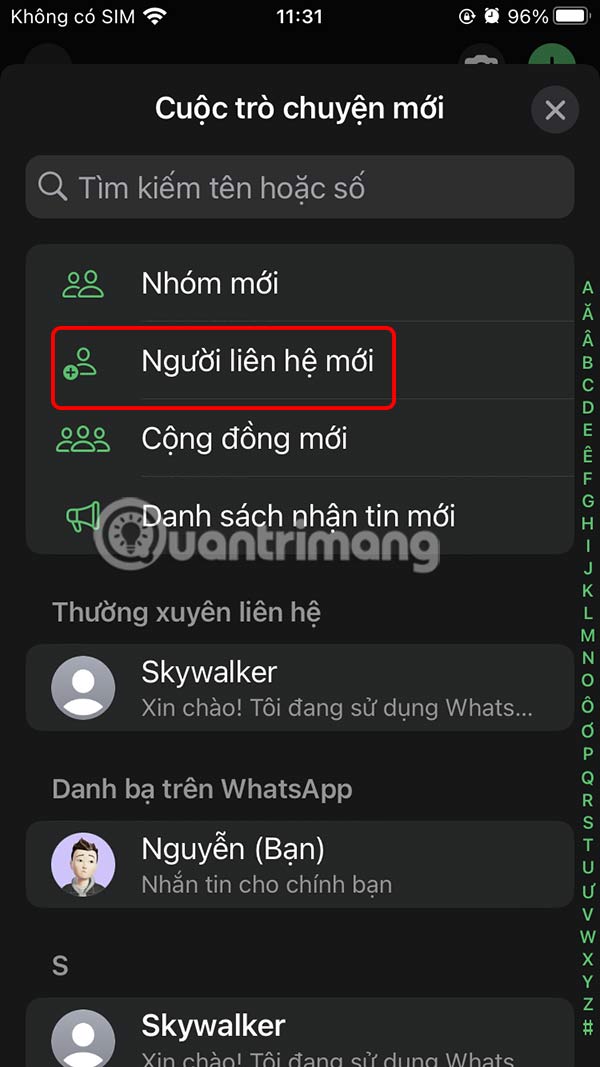 Add contact on WhatsApp