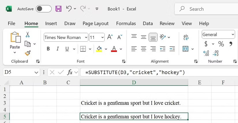 Replace specific text in a cell using the SUBSTITUTE function.