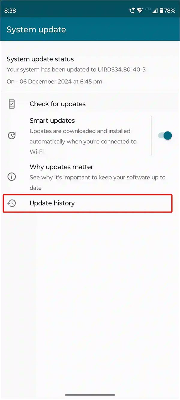 Android system update history