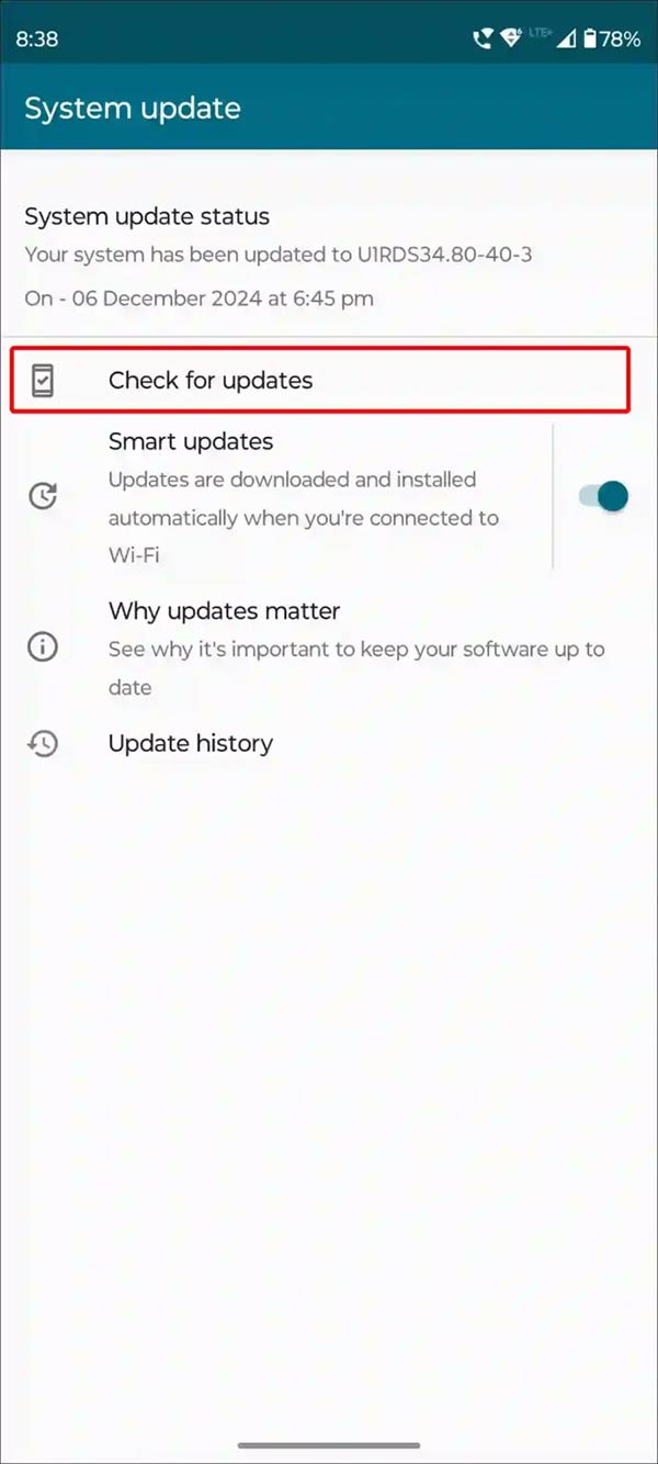 Check for Android system updates