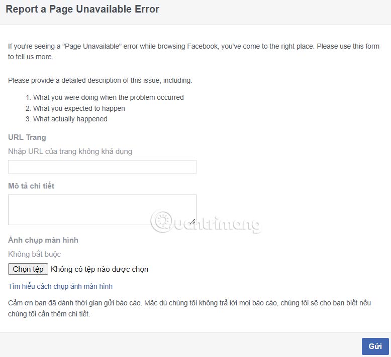 Report an error Facebook page is unavailable