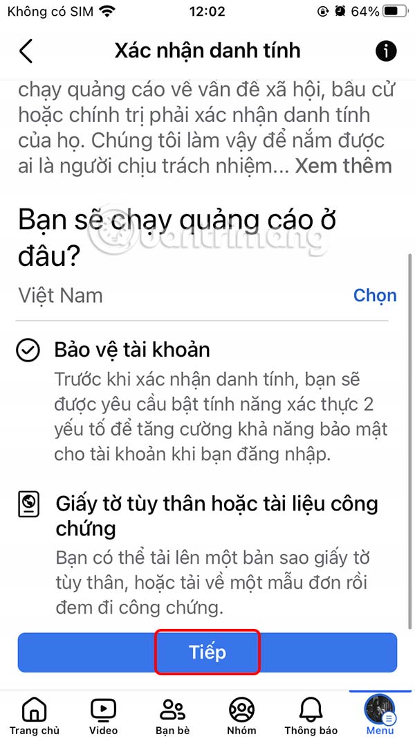 Thực hiện xác minh 2 lớp Facebook