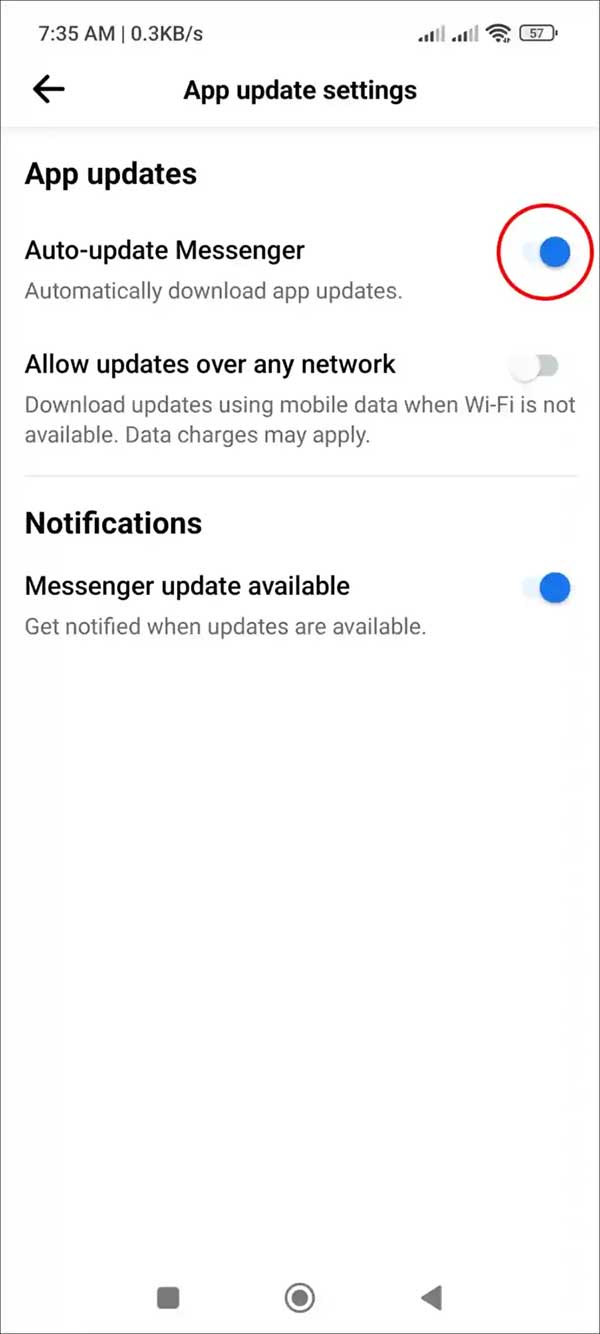 Turn off Messenger app updates