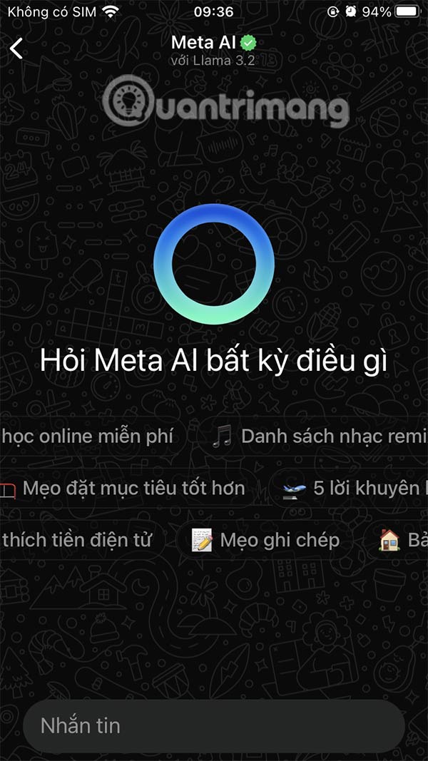 Khung chat Meta AI trong WhatsApp