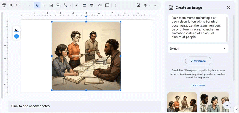 List of images created by Create An Image feature in Google Slides