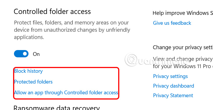 Tùy chọn Controlled Folder Access Windows