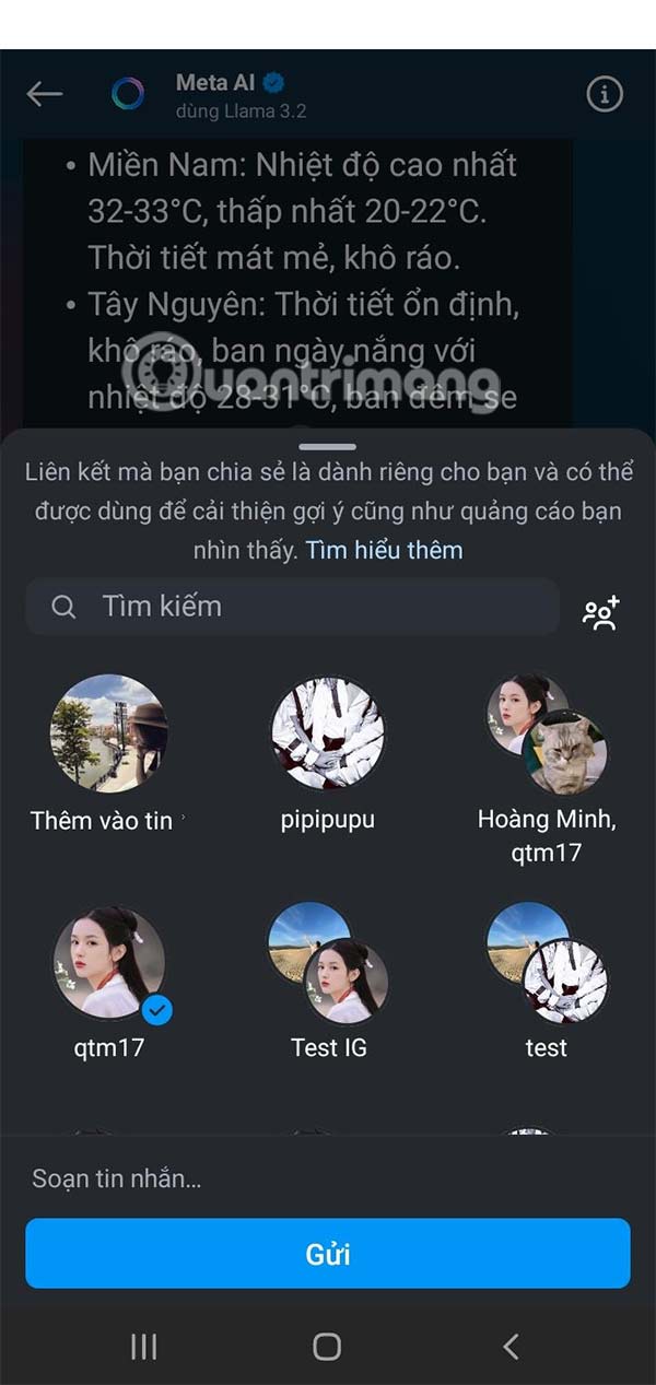 Gửi ảnh AI trên Instagram