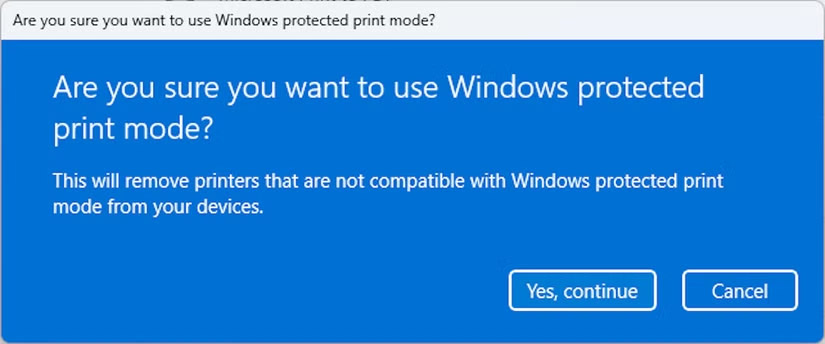 Đồng ý bật Windows Protected Print