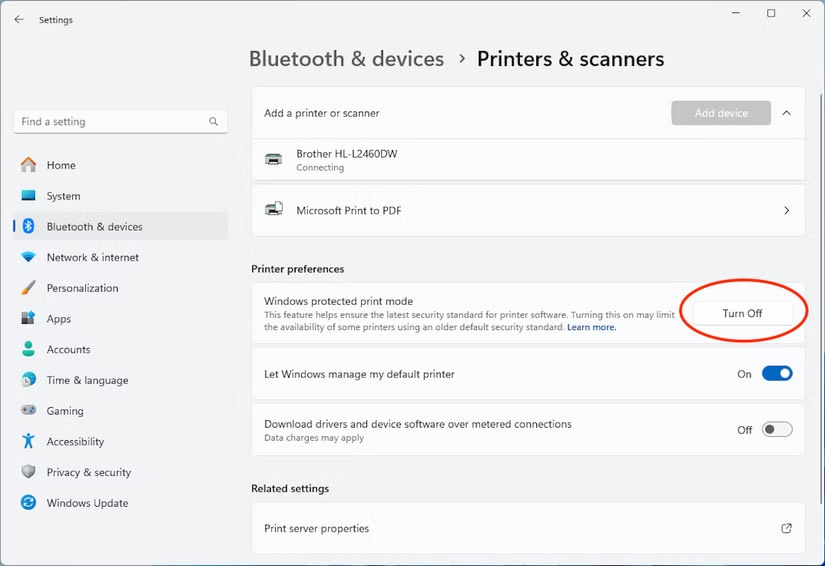 Turn off Windows Protected Print