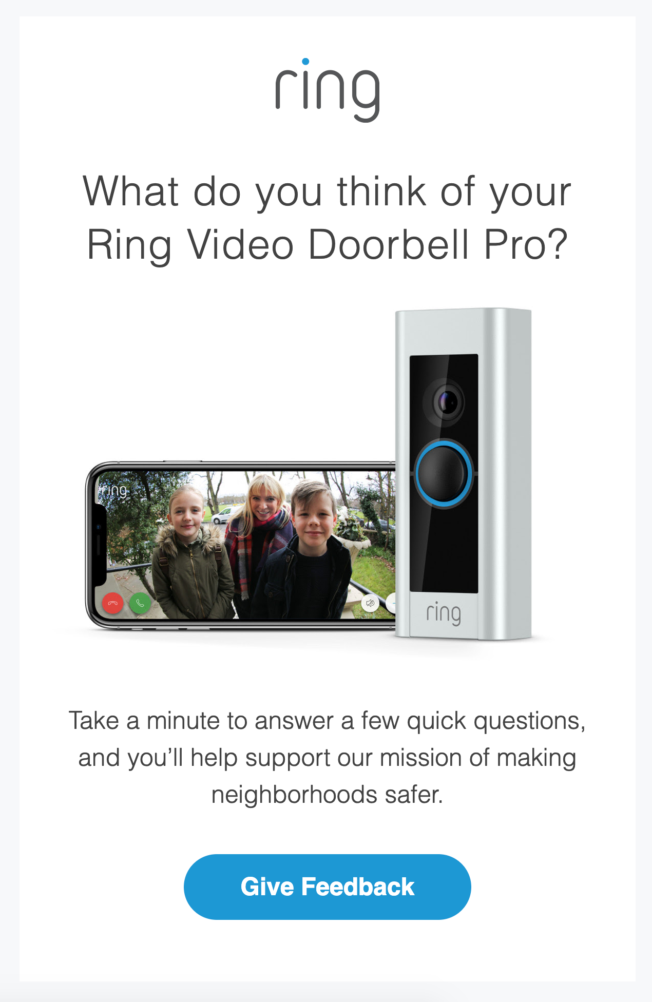The Ring survey newsletter has product images